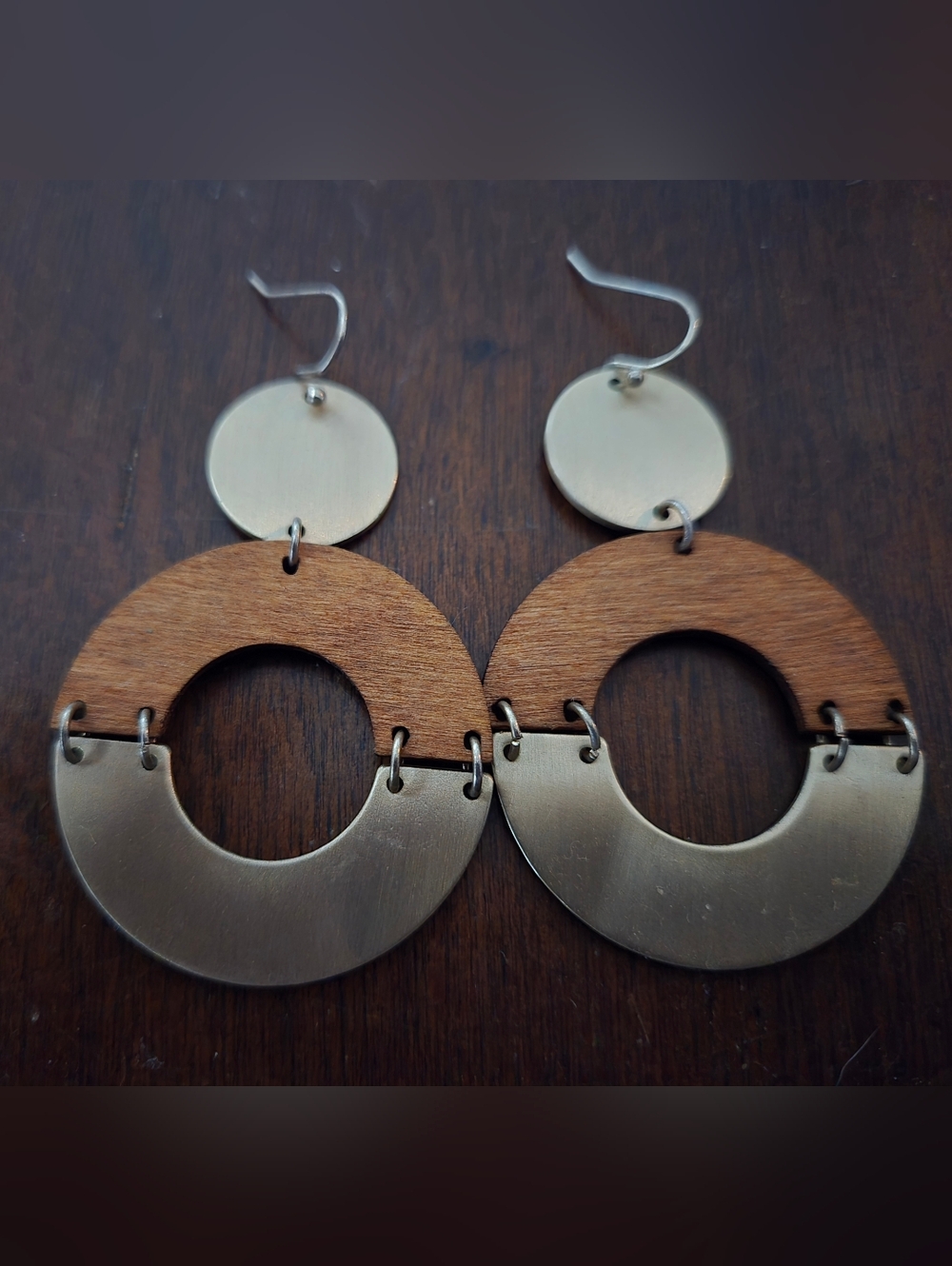Wood and Gold-Tone Circle Drop Earrings